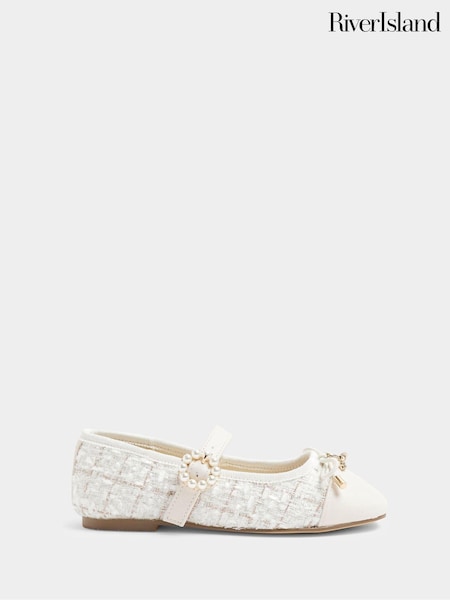 River Island Cream Girls Boucle Ballerinas (B29816) | AED81