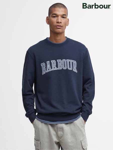 Barbour® Navy Skipton Relaxed Fit Varsity Logo 100% Cotton Sweatshirt (B29824) | ₪521