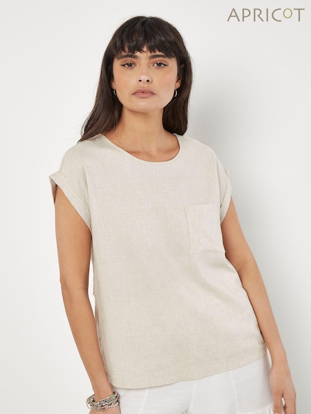 Apricot Natural Linen Split Back Top (B29847) | €18.50