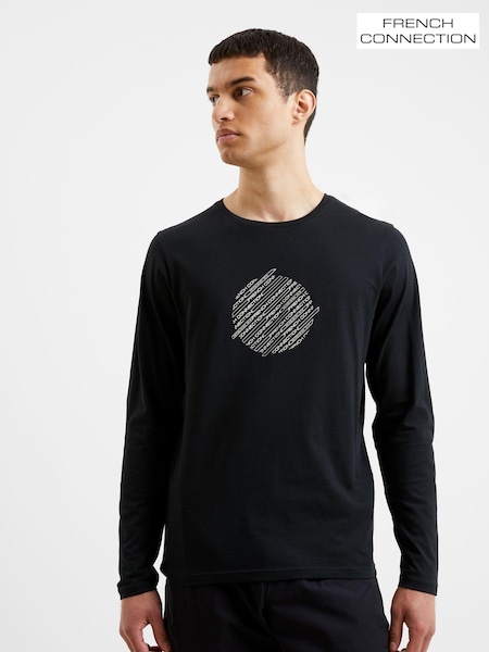 French Connection Black Everforth Long Sleeve 100% Cotton T-Shirt (B29875) | €25