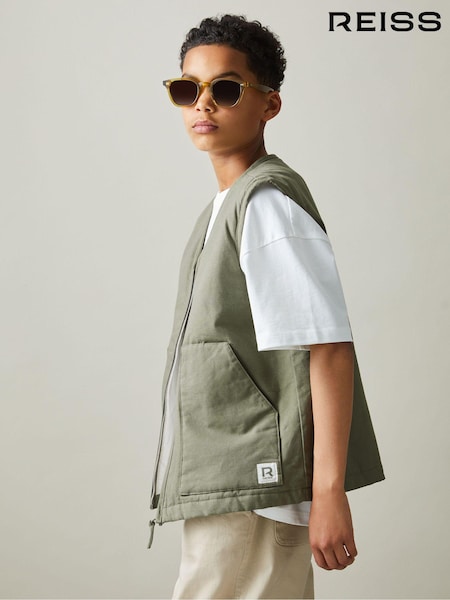 Reiss Sage Green Hayes 9-13 yrs Cotton Quilted Gilet (B29895) | €71