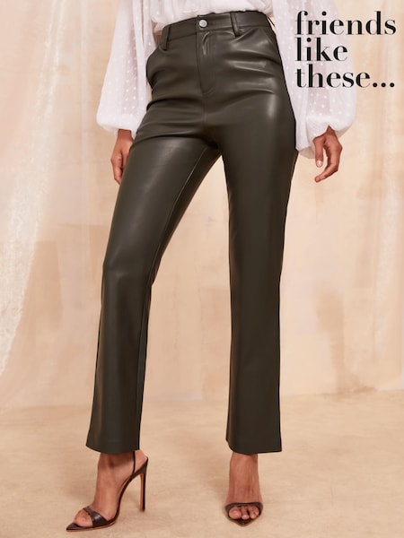 Khaki Vihreä - Friends Like These Faux Leather Smart Straight Leg Trouser (B29900) | €44