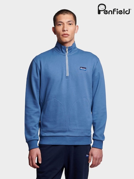 Penfield Blue Mens Relaxed Fit 100% Cotton Washed Funnel Sweatshirt (B29958) | AED524