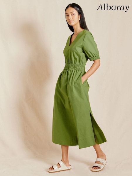 Albaray Green Elastic Waist V-Neck Dress (B29960) | €63