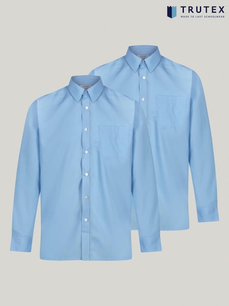 Trutex Blue Regular Fit Long Sleeve 2 Pack School Shirts (B29965) | 164 LEI