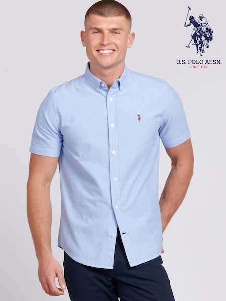 U.S. Polo Assn. Blue Light Mens Short Sleeve Oxford 100% Cotton Shirt (B29992) | €86