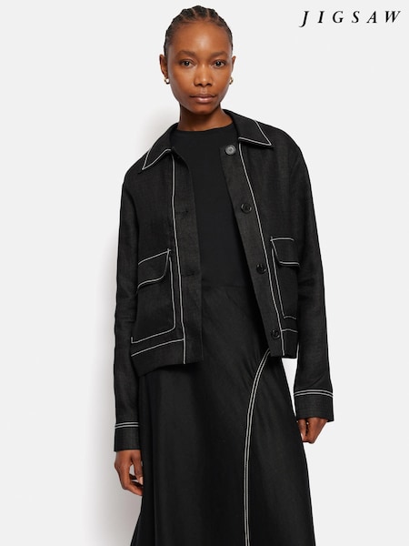 Jigsaw Black 100% Linen Cropped Utility Jacket (B30001) | €121