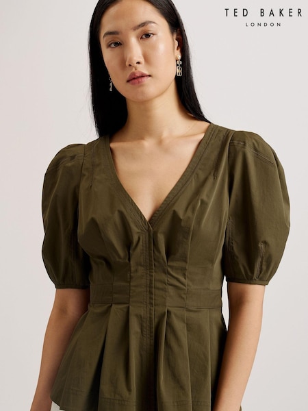 Verde - Bluză cu mânecă bufantă și detalii cusute Ted Baker Burdur (B30065) | 394 LEI