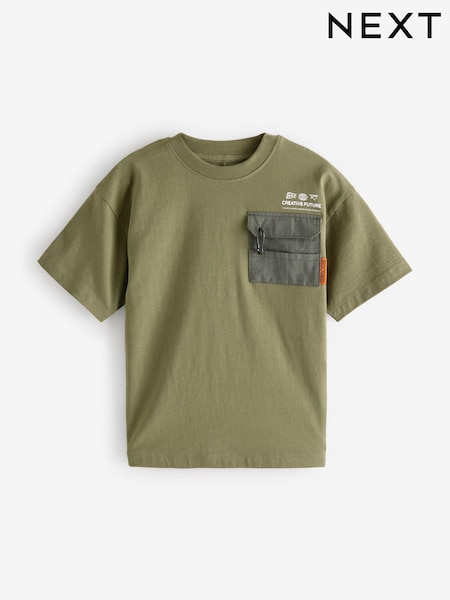 Khaki Green Relaxed Fit Short Sleeve Utility 100% Cotton T-Shirt (3-16yrs) (B30128) | 24 QAR - 34 QAR