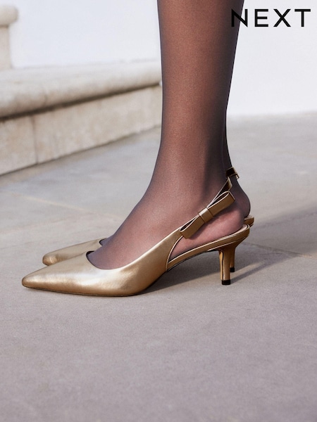 Gold Leather Tabitha Simmons x Next Dela Slingback Point Heels (B30129) | 426 QAR