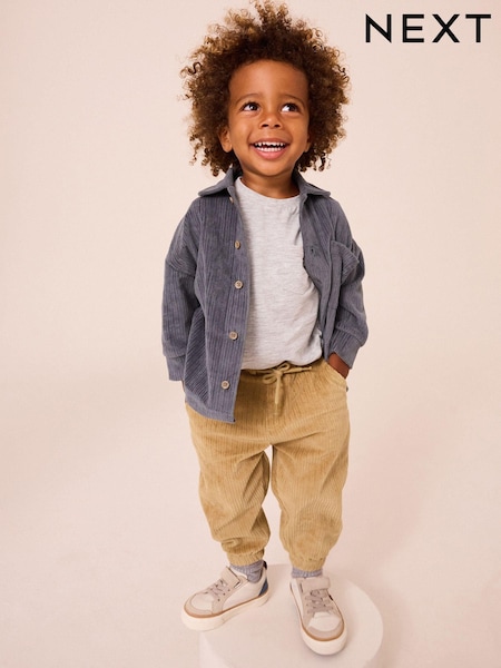 Blue/Tan Brown Jersey Corduroy Shirt and Joggers Set (3mths-7yrs) (B30377) | TRY 962 - TRY 1.110
