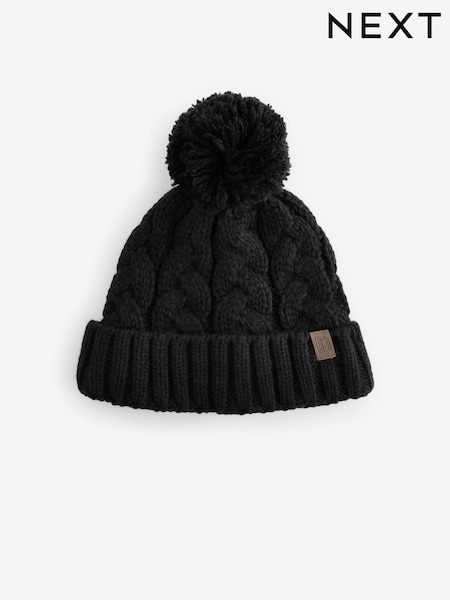 أسود - Cable Knit Pom Hat (1-16yrs) (B30378) | ‏25 د.إ.‏ - ‏ 46‏ د.إ.