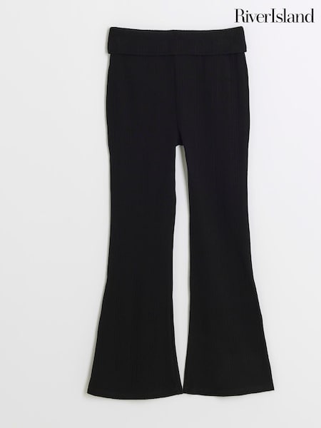 River Island Girls Rib 100% Cotton Fold Over Kick Flare Leggings (B30384) | 62 LEI