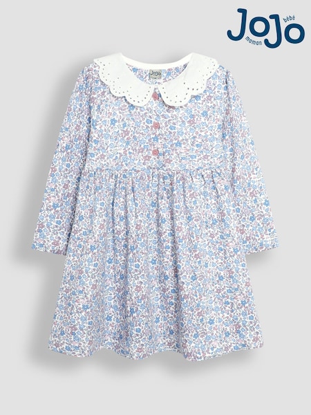 وردي - فستان مزين بنقشة زهور صغيرة - Jojo Maman Bébé Floral Broderie Collar Dress (B30423) | ‏14 ر.ع.‏