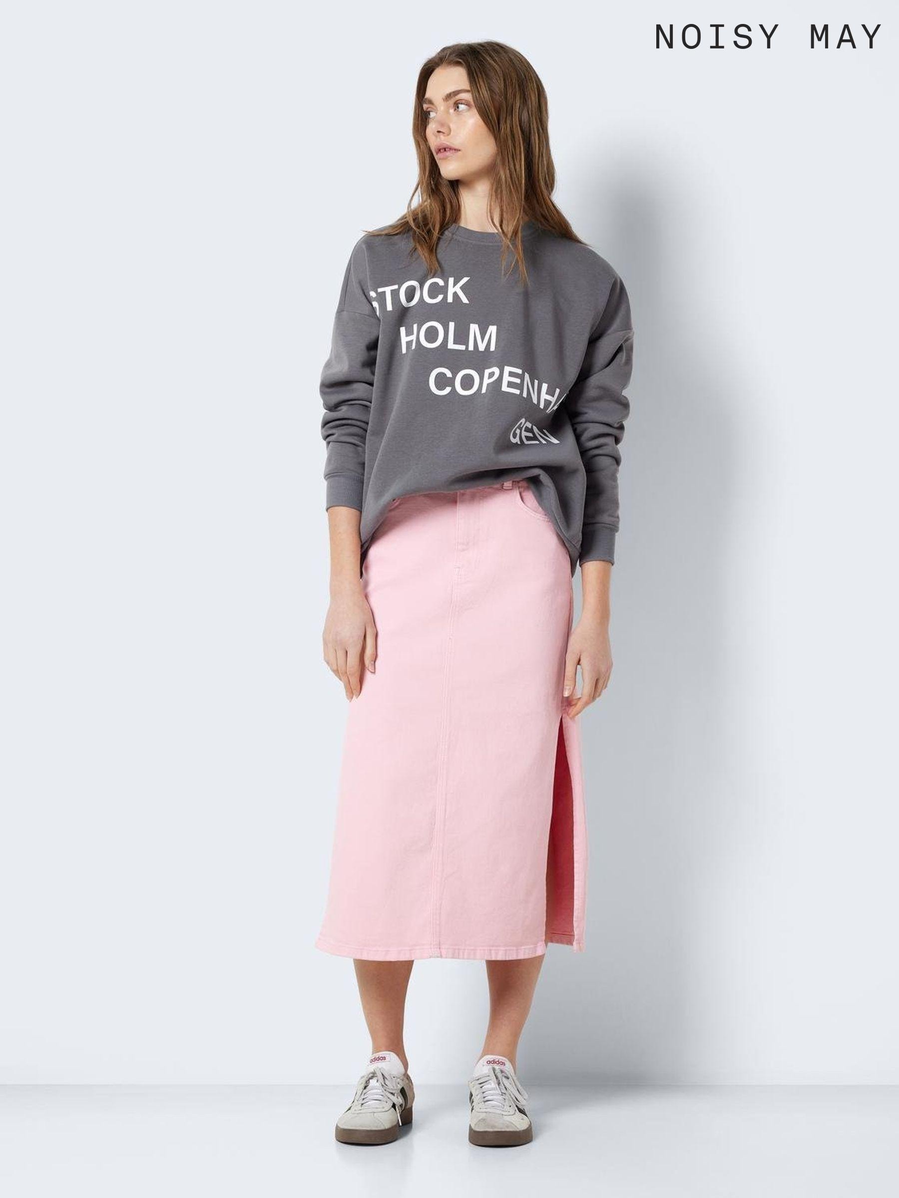 Pink pencil denim skirt top
