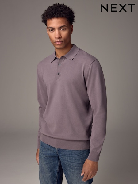 أرجواني - Knitted Long Sleeve Polo Shirt (B30501) | ‏73 د.إ.‏