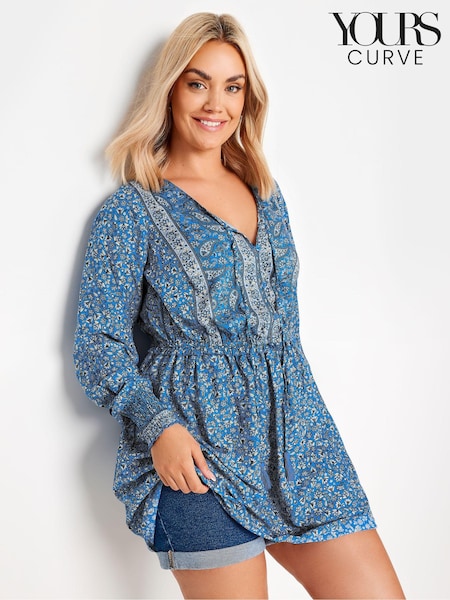 Yours Curve Blue Tiered Blouse (B30552) | € 45