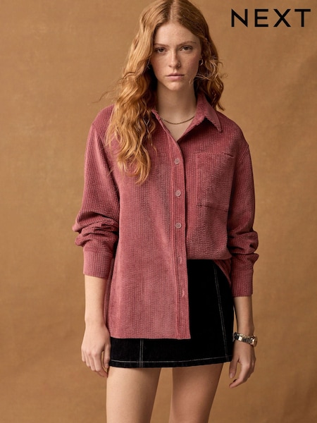 Rose Pink Long Sleeve Corduroy Shacket (B30589) | ₪127