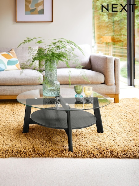 Black Marlow Glass Oak Effect Round Coffee Table (B30684) | €155