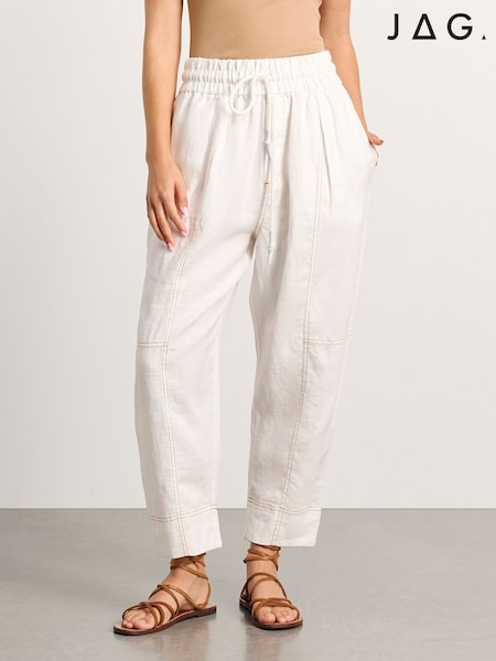 أبيض - Jag Sabine Linen Pull On Trousers