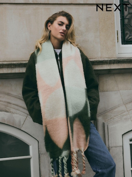 Verde/rosa pastel geométrico - Heavyweight Blanket Scarf (B30696) | 29 €