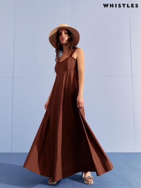 Whistles Brown 100% Cotton Midi Anna Dress (B30714) | €106