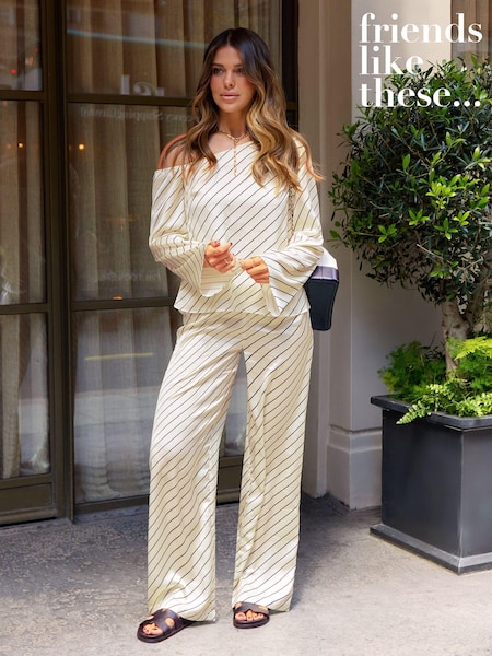 Friends Like These Black/White Stripe Wide Leg Trousers Co Ord (B30716) | AED99