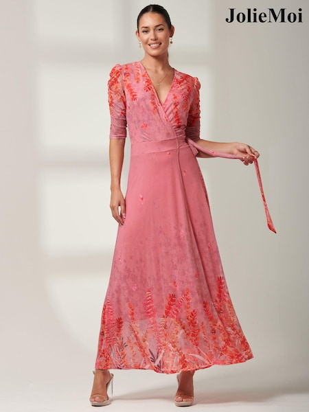 Jolie Moi Kinley Print Wrap Mesh Maxi Dress (B30753) | €45