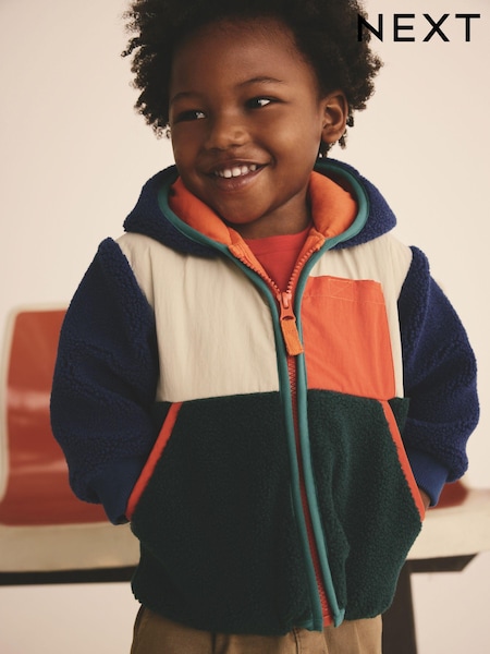Sininen/Vihreä/Ecru Väriblokki - Fleece Zip Through Hooded Jacket (3mths-7yrs) (B30764) | €21 - €25