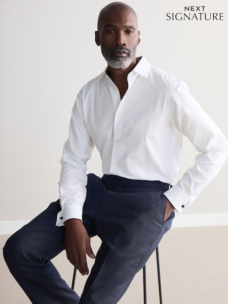 White Slim Fit Signature Textured 100% Egyptian Cotton Trimmed Shirt (B30771) | €63