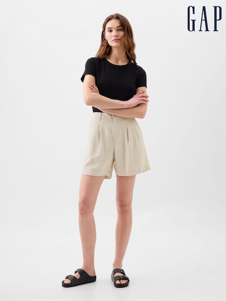 Gap Cream 5" High Rise Linen Blend Pleated Shorts (B30780) | €15.50