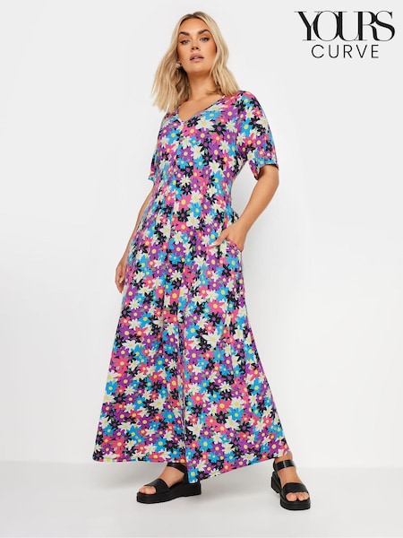 Yours Curve Black & Pink Black & Pink Floral Print Maxi Dress (B30788) | €52