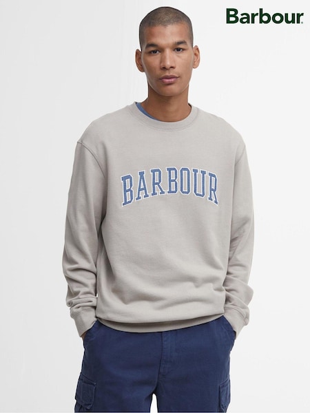 Barbour® Khaki Green Skipton Relaxed Fit Varsity Logo 100% Cotton Sweatshirt (B30800) | ₪521
