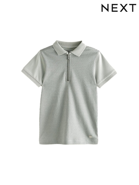 Grey Geo 100% Cotton Short Sleeve Quarter Zip Polo Shirt (3-16yrs) (B30805) | €12 - €18