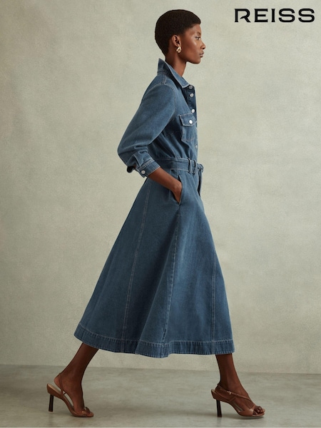 Reiss Indigo Elsa Belted Denim Midi Dress (B30813) | €331