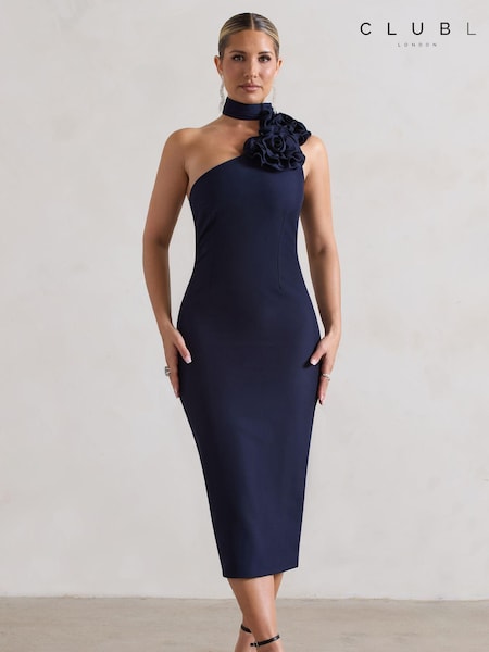 Club L London The Soiree Bodycon Midi Dress With Ruffled Choker (B30835) | €56