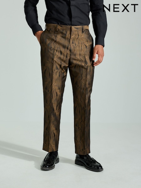 Black Slim Fit Gold Jacquard Tuxedo Suit Trousers (B30884) | 111 QAR