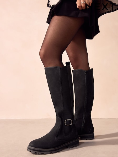 Black Extra Wide Fit Forever Comfort® Knee High Buckle Chelsea Boots (B30933) | R$ 515
