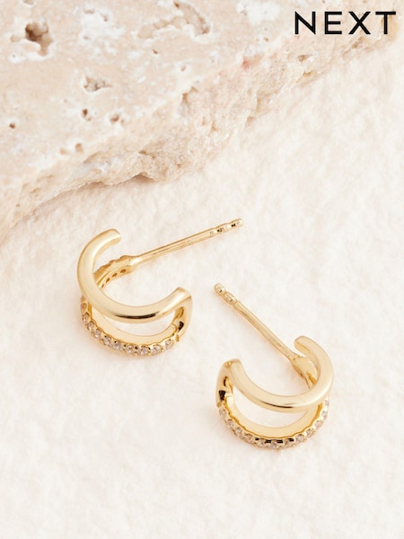 כסף סטרלינג בציפוי זהב - Double Hoop Earrings (B30966) | ‏87‏₪
