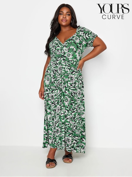 Yours Curve Green Floral Wrap Maxi Dress (B33081) | €53