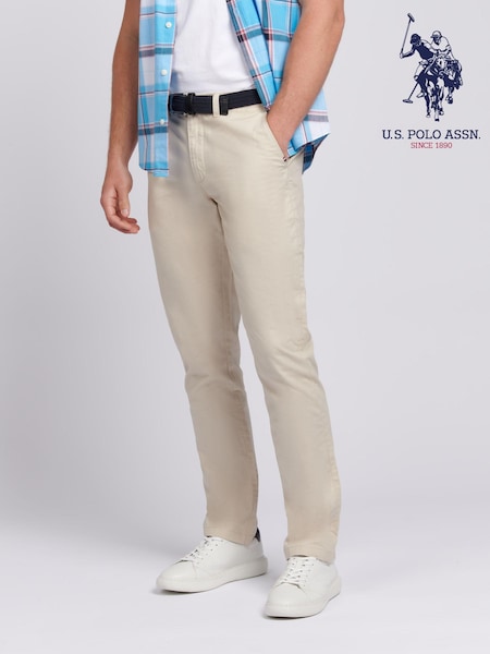 U.S. Polo Assn. Brown Mens Linen Blend Chinos (B33092) | €99