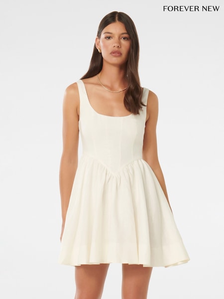 Forever New White Pure Linen Trinity Corset Mini Dress (B33105) | €57