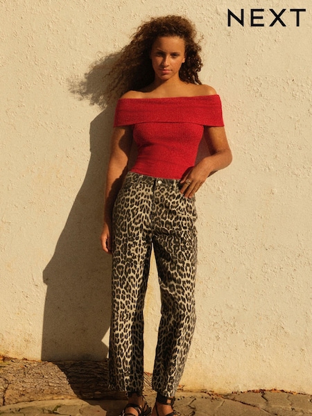 Leopard Nyomtatási - Straight Leg 100% Cotton Jeans (B33151) | 23 420 Ft
