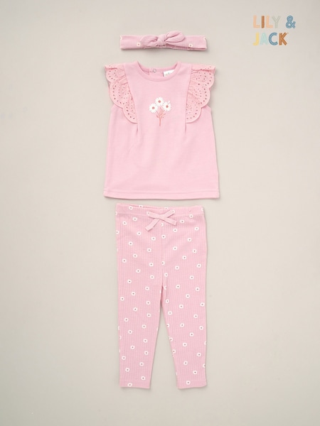 Lily & Jack Pink Broderie Detail Top Joggers And Headband Outfit Set 3 Piece (B33154) | €24