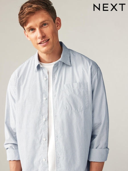 Albastru închis - 100% Cotton Dungă Mânecă lungă Cămăși (B33159) | 127 LEI