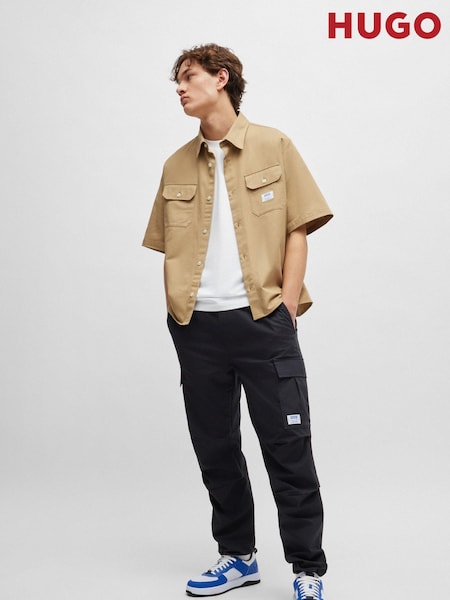 HUGO Natural Loose Fit 100% Cotton Twill Logo Patch Shirt (B33334) | €42