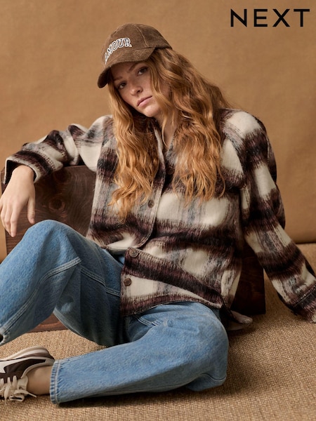 أحمر بورغندي/كريمي بيج فاتح - Check Long Sleeve Shacket (B33374) | ‏100 د.إ.‏