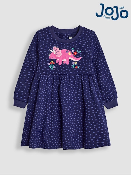 JoJo Maman Bébé Navy Blue Dino Appliqué Sweat Dress (B33376) | €42