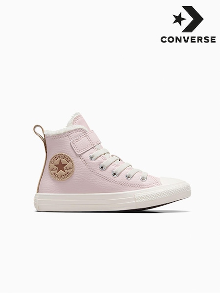 Converse Pink Junior Chuck Taylor Leather Fleece Lined 1V Trainers (B33402) | AED131