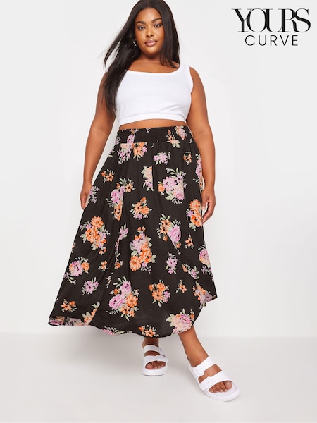 Black - Yours Curve Red Floral Print Tulip Skirt (B33425) | €16
